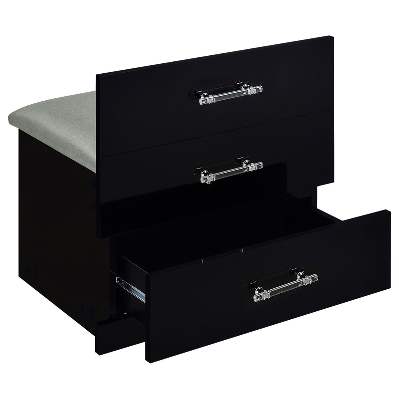 Coaster Furniture Danbury 930209 3-Drawer Makeup Vanity & Stool - Set Black High Gloss IMAGE 14