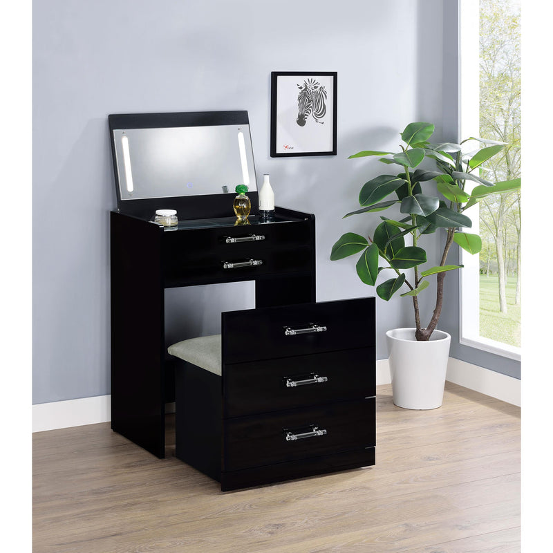 Coaster Furniture Danbury 930209 3-Drawer Makeup Vanity & Stool - Set Black High Gloss IMAGE 16