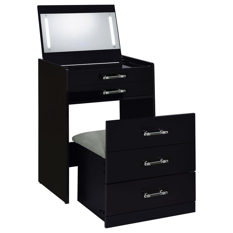 Coaster Furniture Danbury 930209 3-Drawer Makeup Vanity & Stool - Set Black High Gloss IMAGE 4