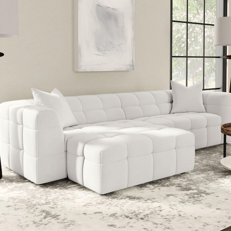 Coaster Furniture Everly 504854 Boucle Upholstered Rectangular Ottoman - Off White IMAGE 5