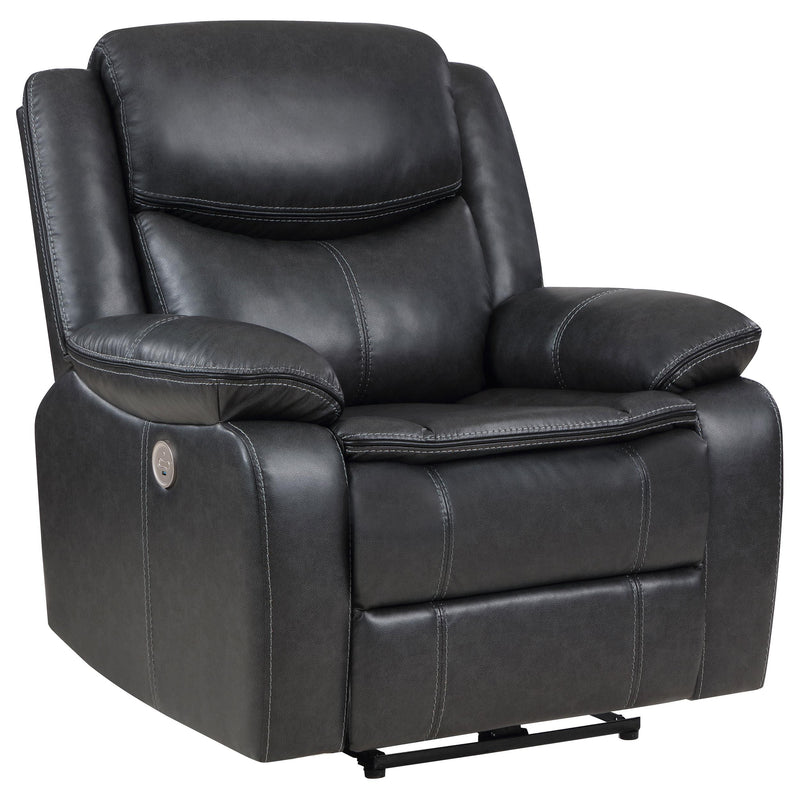 Coaster Furniture Sycamore 610233P Upholstered Power Recliner Chair - Dark Grey IMAGE 1