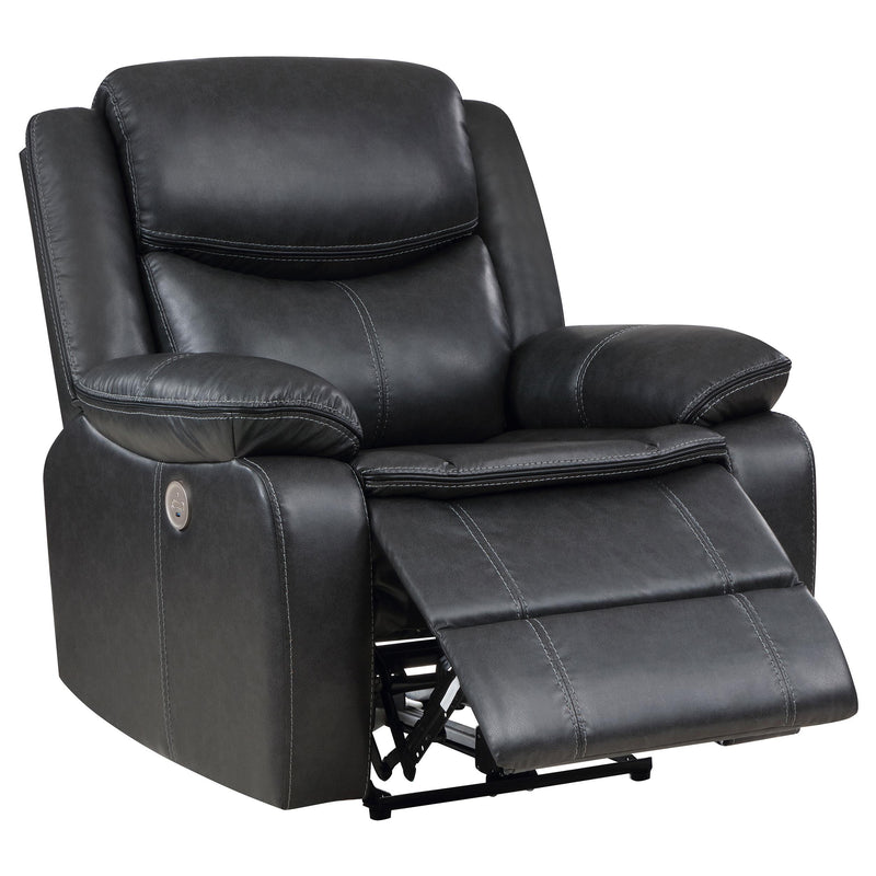 Coaster Furniture Sycamore 610233P Upholstered Power Recliner Chair - Dark Grey IMAGE 2