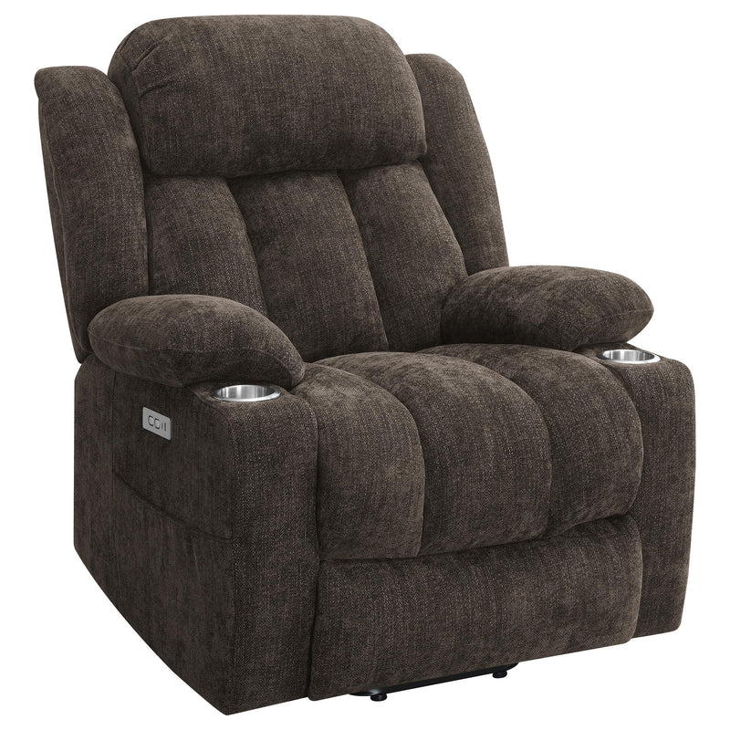 Coaster Furniture Houston 603233P Upholstered Power Lift Recliner Chair - Dark Brown IMAGE 1