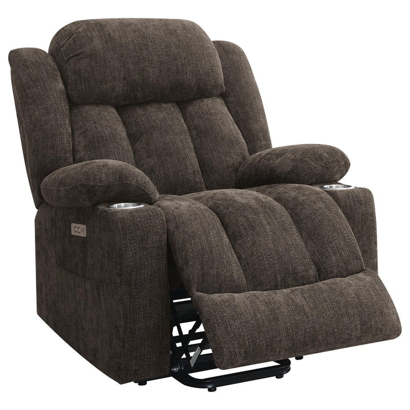 Coaster Furniture Houston 603233P Upholstered Power Lift Recliner Chair - Dark Brown IMAGE 2