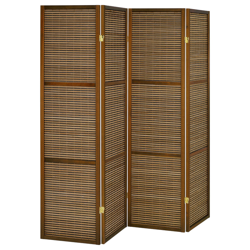 Coaster Furniture Browning 961638 4-panel Bamboo Room Divider Folding Screen - Walnut IMAGE 1