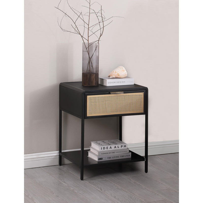 Coaster Furniture Amherst 930235 1-Drawer Radio Weave Cane Metal Bedside Table - Black IMAGE 8