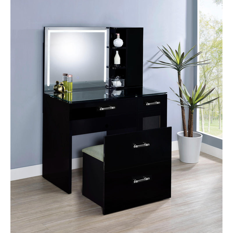 Coaster Furniture Flora 930219 2-drawer Vanity Set with LED Mirror - Black High Gloss IMAGE 3