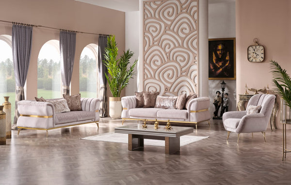 NEHIR Beige & Gold Sofa Set