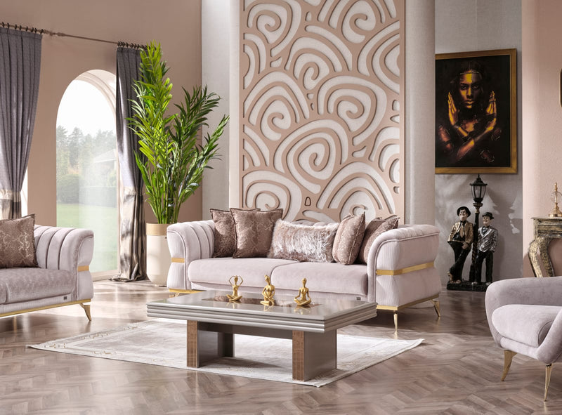 NEHIR Beige & Gold Sofa Set