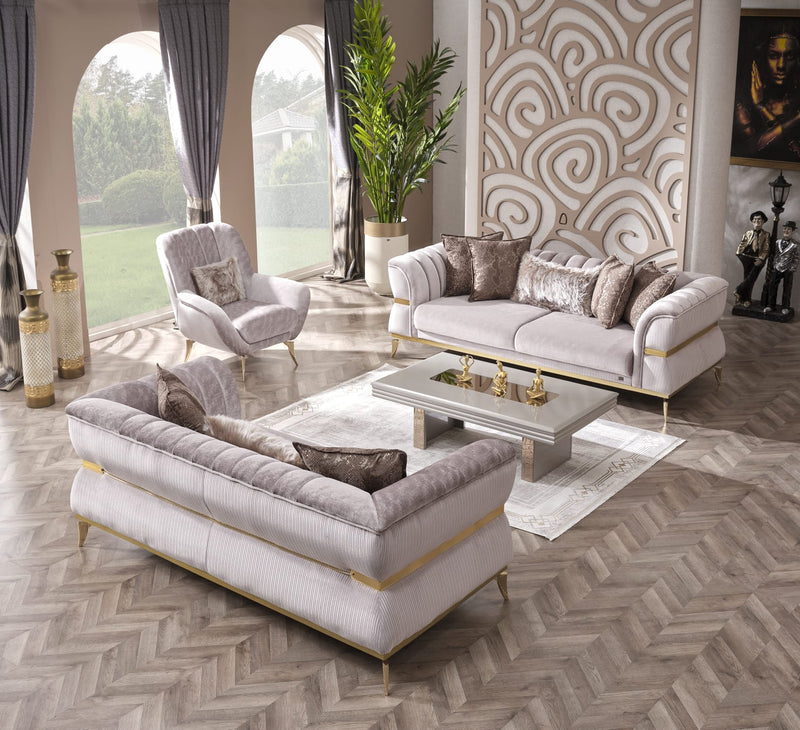 NEHIR Beige & Gold Sofa Set