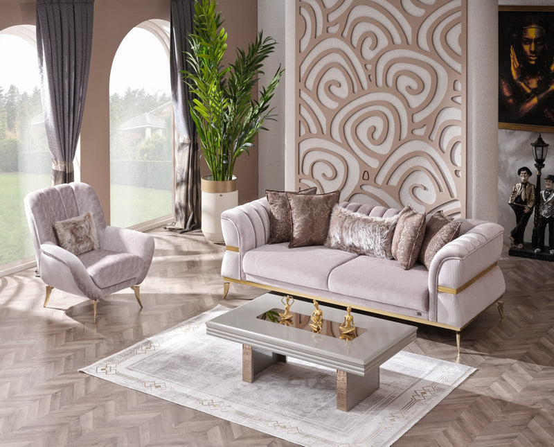 NEHIR Beige & Gold Sofa Set
