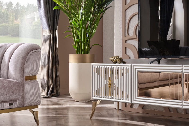 NEHIR Beige & Gold Sofa Set