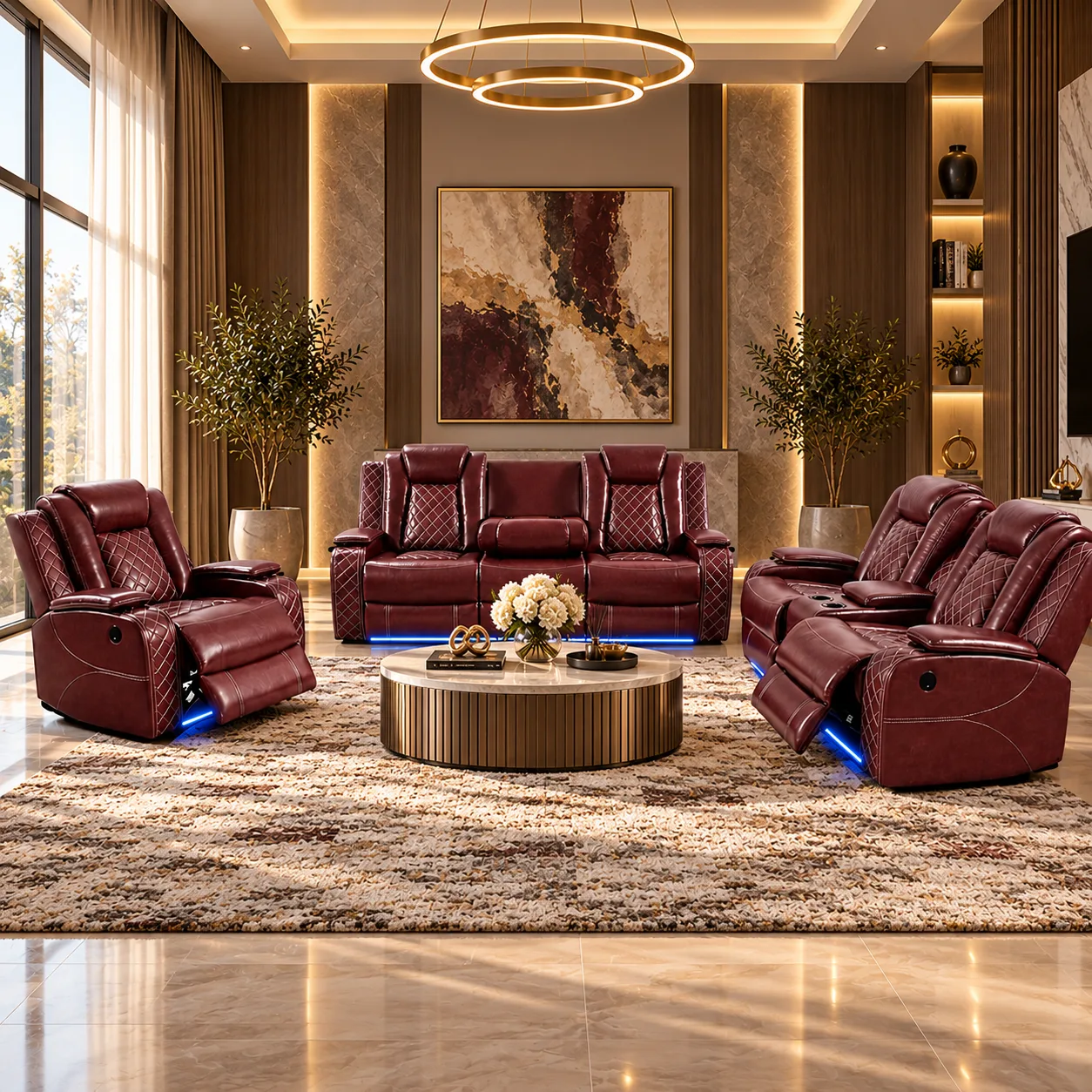 Valentino Royale – Luxury Power Reclining Sofa Set With Led Lighting & Cup Holders