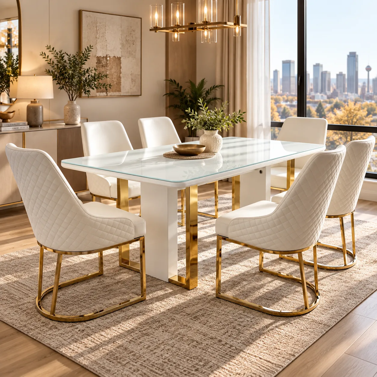 Luna White & Gold 7-piece Dining Set