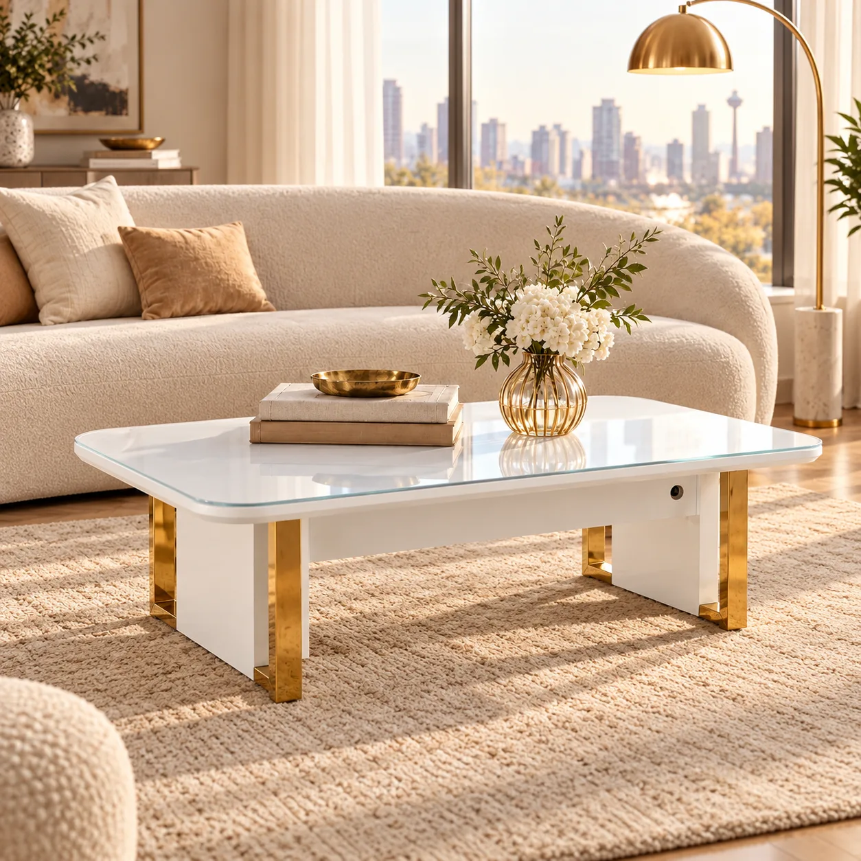 Luna Coffee Table – Modern Elegance In White & Gold
