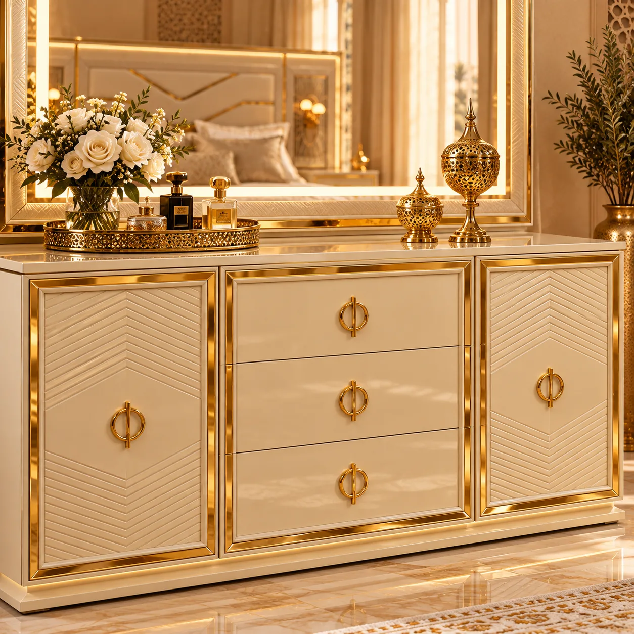 Opulent Cream And Gold Vanity Ensemble